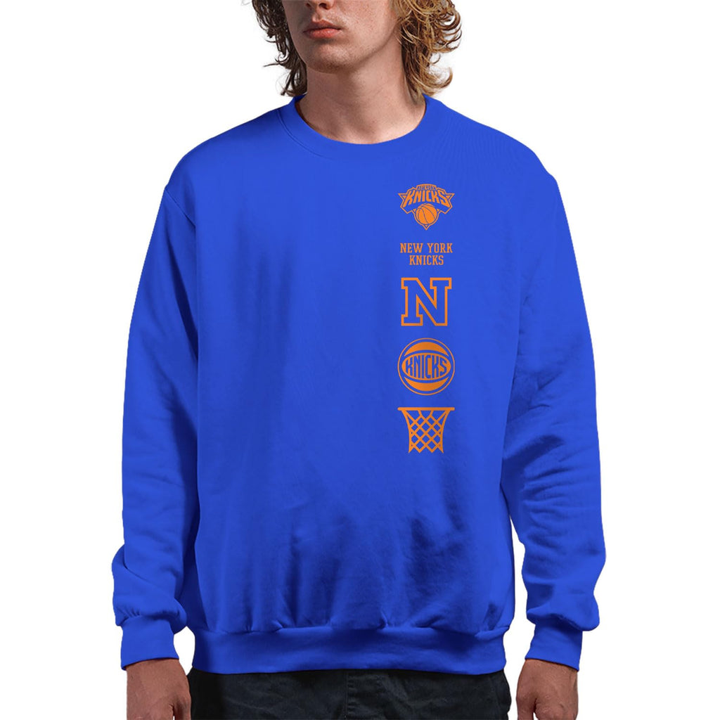 Junk Food Mens Standard New York Knicks LC Stacked Logo-NBA Adult Crew FleeceFor Women Royal Blue
